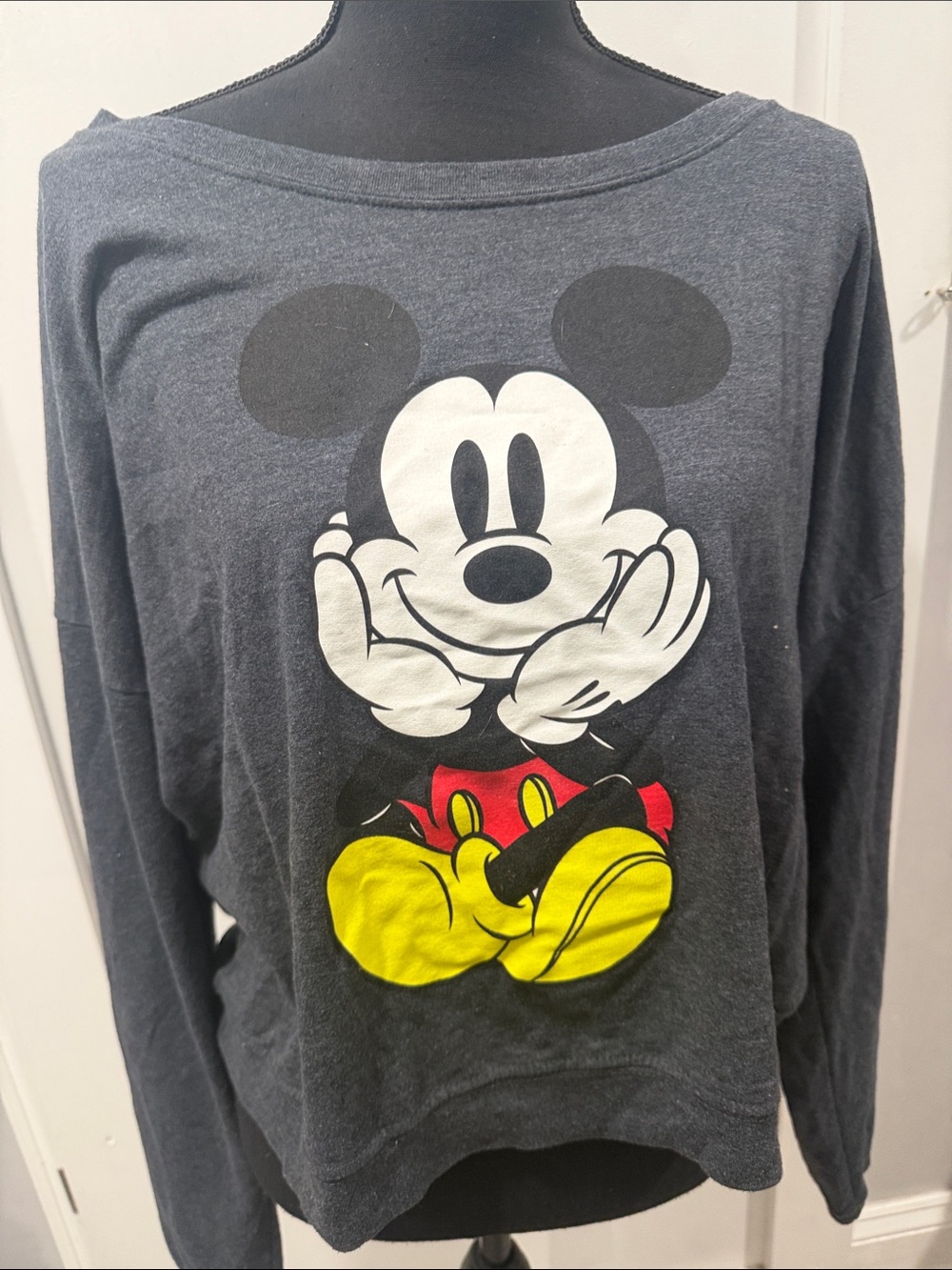 Disney Black Long-Sleeve Mickey Mouse Graphic Tee with Red & Yellow Accents